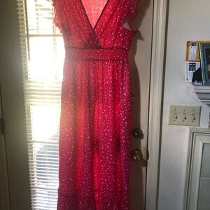NWT Women’s Pink Polka Dot V-Neck Maxi Dress